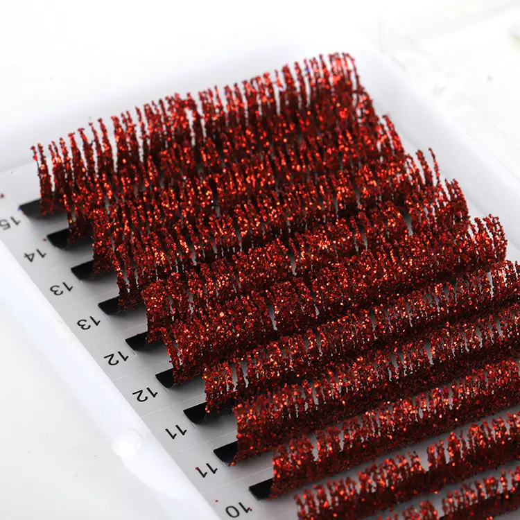 Rød glitter vippeforlengelse